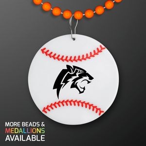 Baseball Medallion with Orange Beaded Necklace (Non Light Up) - Domestic Print