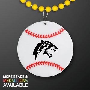 Baseball Medallion with Yellow Beaded Necklace (Non Light Up) - Domestic Print