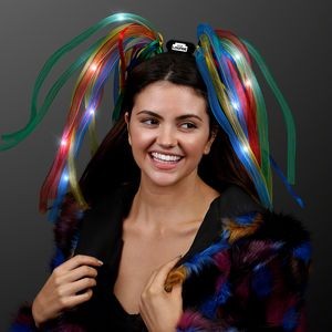 Custom Rainbow Noodle Headband w/ LED's & Multi Color Ribbons - Domestic Imprint