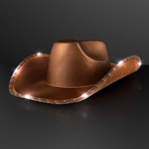 Brown Shimmer Light Up Shiny Cowboy Hat - BLANK