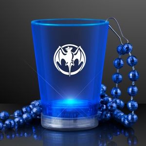 1.5 Oz. Custom Light Up Blue Shot Glass w/ Bead Necklace - Domestic Print