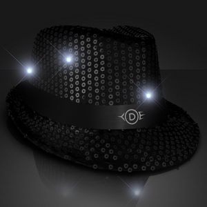 Custom Shiny Black Fedora Hat w/ Flashing Lights - Domestic Print