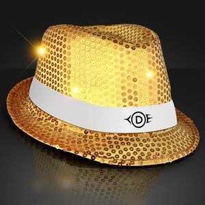 Custom Gold Fedora Hat w/ White Bands - Domestic Print