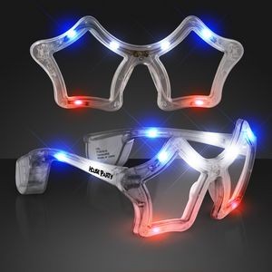 Custom Red White & Blue Flashing LED Star Sunglasses - Domestic Imprint