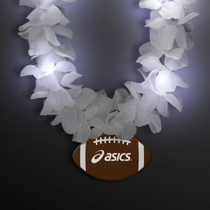 Light Up White Flower Lei with Football Medallion - Domestic Print