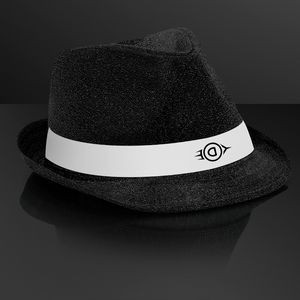 Snazzy Black Fedora Hat with White Band (NON-Light Up) - Domestic Print