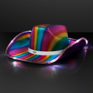 Light Up Cowboy Shiny Rainbow Hat w/ White Band - Domestic Print