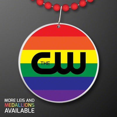 Rainbow Flag Circle Medallion with Beaded Necklace (Non Light Up) - Domestic Print