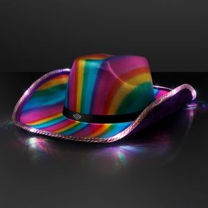 Light Up Cowboy Shiny Rainbow Hat w/ Black Band - Domestic Print