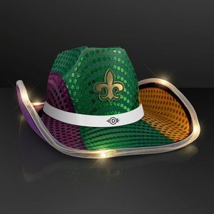 Light Up Mardi Gras Cowboy Hat with White Band - Domestic Print