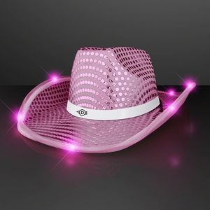 Pink Sequin Cowboy Hats with White Band - Domestic Print