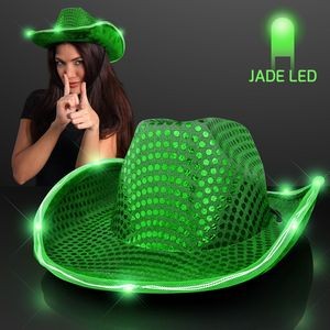 Green Sequin Cowboy Hat w/Jade LED Brim - BLANK