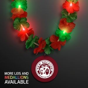 Christmas Hawaiian LED lei with Crimson Medallion - Domestic Print