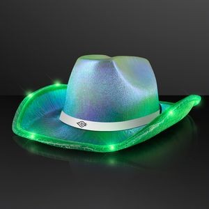 Light Up Iridescent Green Space Cowgirl Hat w/ White Band - Domestic Print