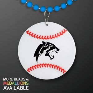 Baseball Medallion with Blue Beaded Necklace (Non Light Up) - Domestic Print