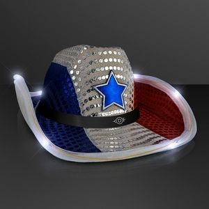 Red White & Blue LED Cowboy Hat with Black Band - Domestic Print
