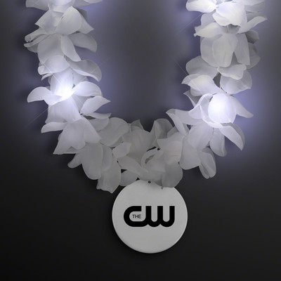 Light Up White Flower Lei with White Medallion - Domestic Print