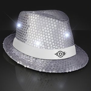 Custom Silver Fedora Hat w/ White Bands - Domestic Print
