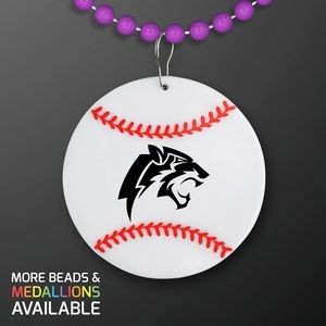Baseball Medallion with Purple Beaded Necklace (Non Light Up) - Domestic Print