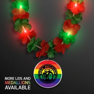 Christmas Hawaiian LED lei with Rainbow Medallion - Domestic Print