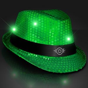 Custom Shiny Green Fedora Hat w/ Flashing Lights - Domestic Print