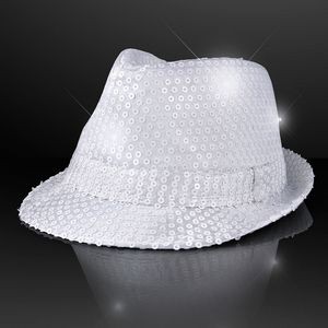 Custom Shiny White Fedora Hat w/ Flashing Lights - BLANK
