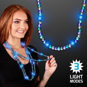 Flashing Light Up Beaded Necklace - Blue & Silver - BLANK