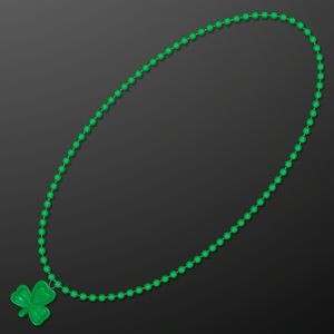 Small Shamrock Medallion on Green Bead Necklace (NON-Light Up) - BLANK