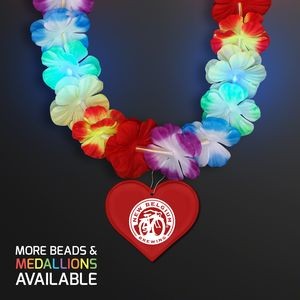 LED Rainbow Flower Lei Party Necklaces with Heart Medallion - Domestic Print