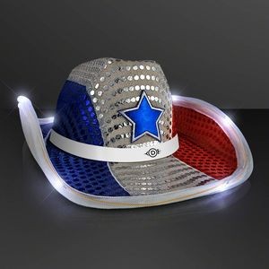 Red White & Blue LED Cowboy Hat with White Band - Domestic Print