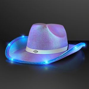 Purple Blue Light Up Iridescent Space Cowgirl Hat w/ White Band - Domestic Print