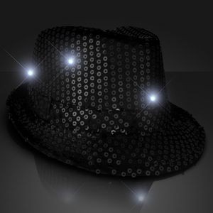 Shiny Black Fedora Hat w/ Flashing Lights - BLANK