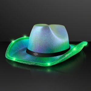 Light Up Iridescent Green Space Cowgirl Hat w/ Black Band - Domestic Print