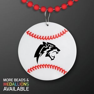 Baseball Medallion with Red Beaded Necklace (Non Light Up) - Domestic Print