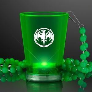 1.5 Oz. Custom Light Up Green Shot Glass w/ Bead Necklace - Domestic Print