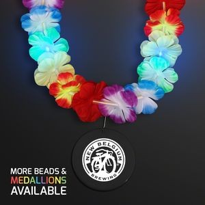 LED Rainbow Flower Lei Party Necklaces with White Medallion - Domestic Print