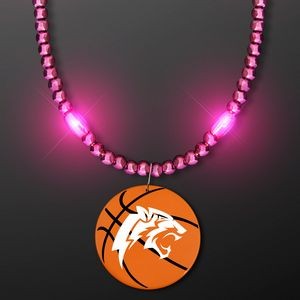 Pink LED Bead Necklace with Basketball Medallion - Domestic Imprint