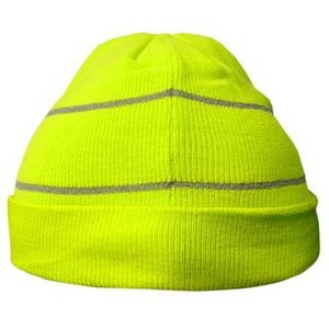 Hi-Vis Knit Cuffed Safety Beanie-Reflective Coverage/Lime Green