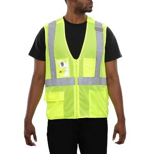 5 Point Breakaway Pocketed Mesh X Back Vest- ID Pocket/Fluorescent Yellow-Green