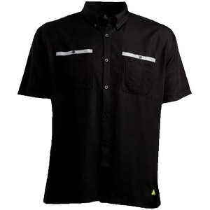 Men's Rayon Short Sleeve Recreational Safety Performance Shirt with Reflective Grid- Black