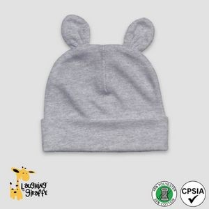 Baby Bear Ears Beanie Hats Heather Gray 65% Polyester 35% Cotton- Laughing Giraffe