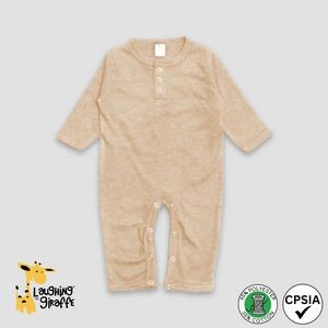 Baby Henley Jumpsuit Pajamas Oatmeal 65% Polyester 35% Cotton- Laughing Giraffe