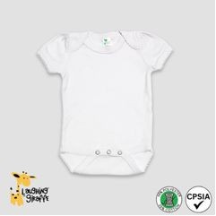 Baby S/S Bodysuit w/ Scallop White 65% Polyester 35% Cotton- Laughing Giraffe
