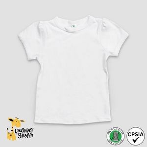Toddler Girls Scallops Trim T-Shirts White 65% Polyester 35% Cotton- Laughing Giraffe
