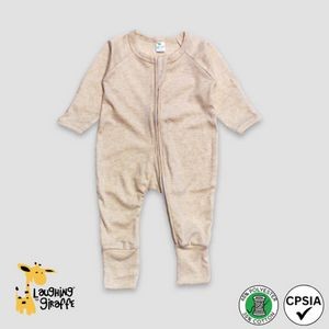 Baby Pajamas w/Foldover Mittens & Footies Oatmeal 65% Polyester 35% Cotton- Laughing Giraffe®