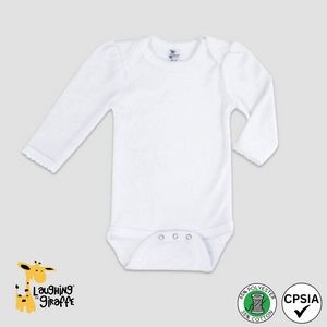 Baby L/S Scallop Trim White Bodysuit 65% Polyester 35% Cotton- Laughing Giraffe®