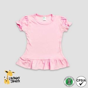 Toddler Girls Ruffle Hem Top Pink 65% Polyester 35% Cotton- Laughing Giraffe