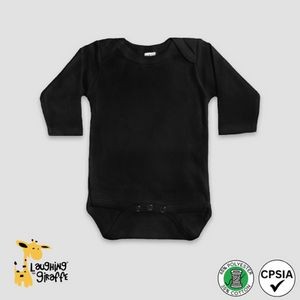 Baby Long Sleeve Bodysuit Black 65% Polyester 35% Cotton- Laughing Giraffe