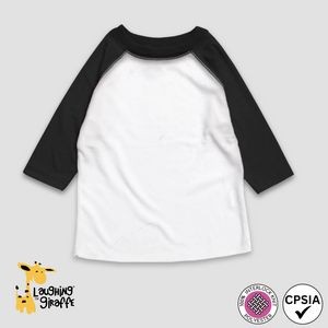 Toddler & Kids 3/4 Sleeve Raglan Baseball T-Shirts White/Black 100% Polyester- Laughing Giraffe
