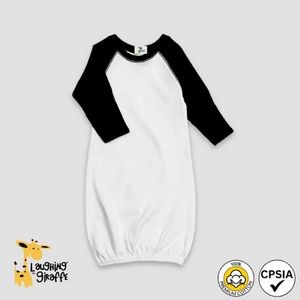 Baby L/S Raglan Sleeper Gown White/Black Premium 100% Cotton- Laughing Giraffe
